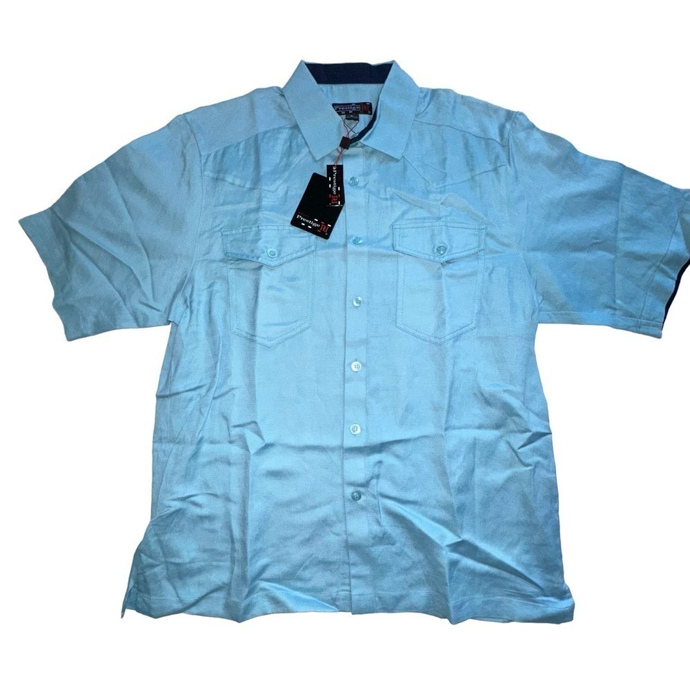 NWT Royal Prestige Short Sleeve Blue Linen Botton Down Big & Tall XL